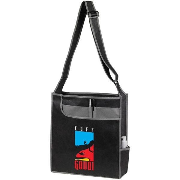 Messenger tote bag with large front pocket with organizer inside. Adjustable... from ASI 30112 ACE Products / Ace Line