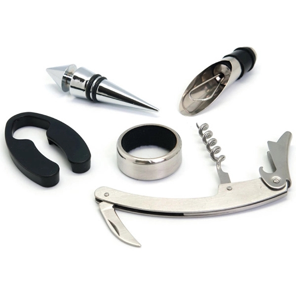 Corkscrew, drip ring, bottle stopper, foil cutter and a wine pourer... from ASI 30112 ACE Products / Ace Line