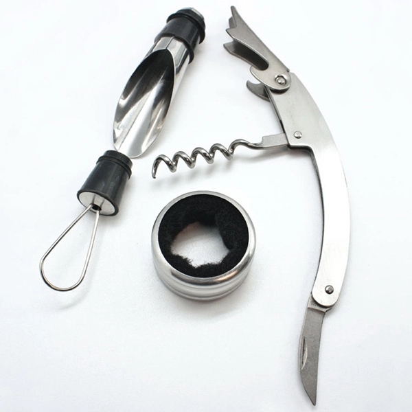 4 piece wine tool set. Bottle opener/corkscrew, bottle stopper, and drip... from ASI 30112 ACE Products / Ace Line