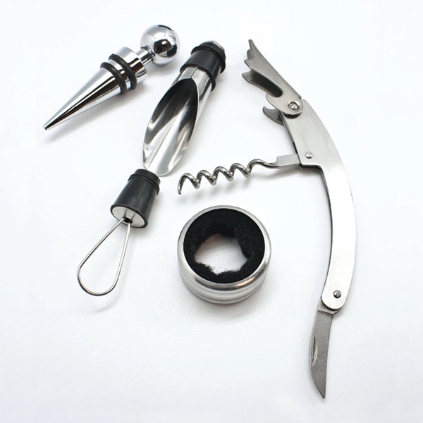 5 piece wine tool set. Bottle opener/corkscrew, bottle stopper, drip ring... from ASI 30112 ACE Products / Ace Line
