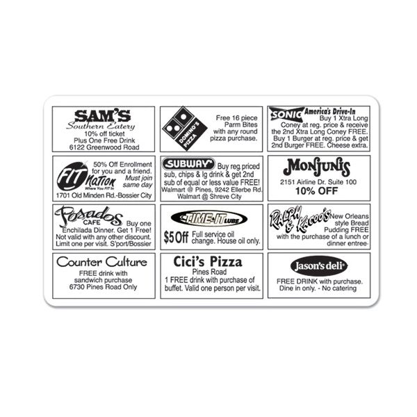 Plastic credit card size Discount Cards cards in 30 mil and... from ASI 77280 Pepco Poms / Pepco Poms
