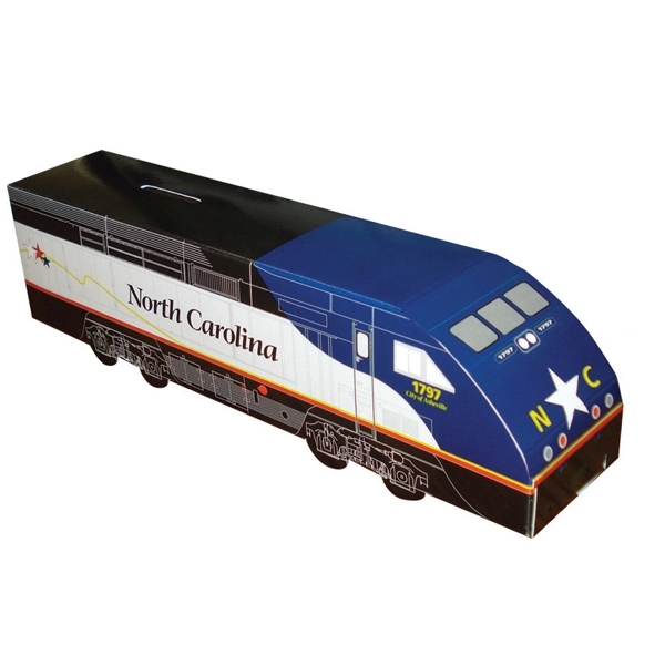 Train engine shape bank, made from white paper board.... from ASI 67620 Lion Circle Corp / Lion/Circle