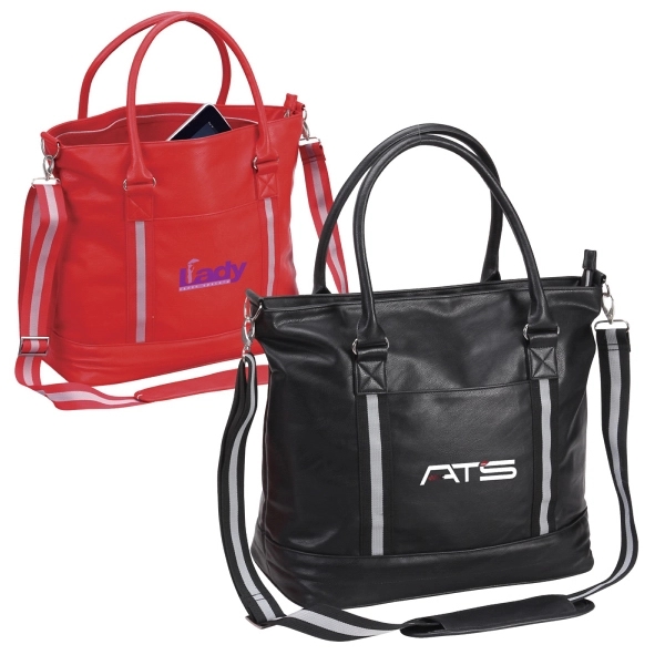 Two striking stripes, Dura Hyde, iPad pocket piggy-backed on a 14.8"... from ASI 79384 Preferred Nation Inc / G-tech