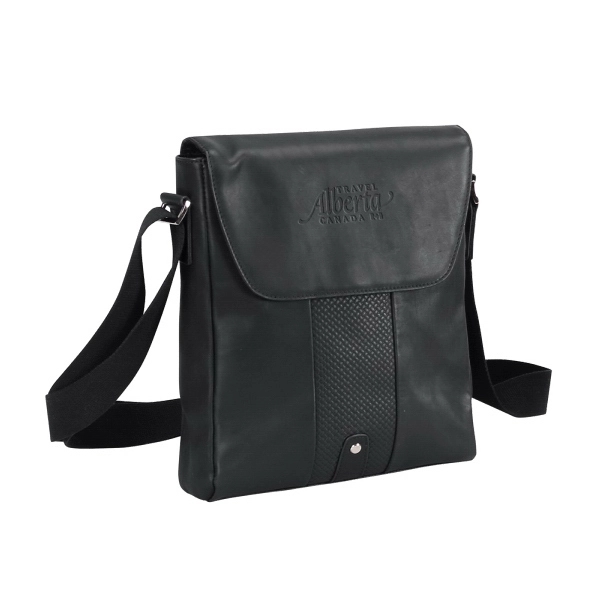 Columbian leather, woven trim, magnetic flap, tablet sleeve, shoulder strap.... from ASI 79384 Preferred Nation Inc / G-tech