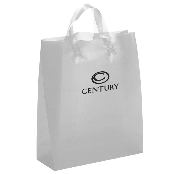 Colorful hi-density frosted plastic bag with fused loop handles.... from ASI 37940 Bag Makers Inc