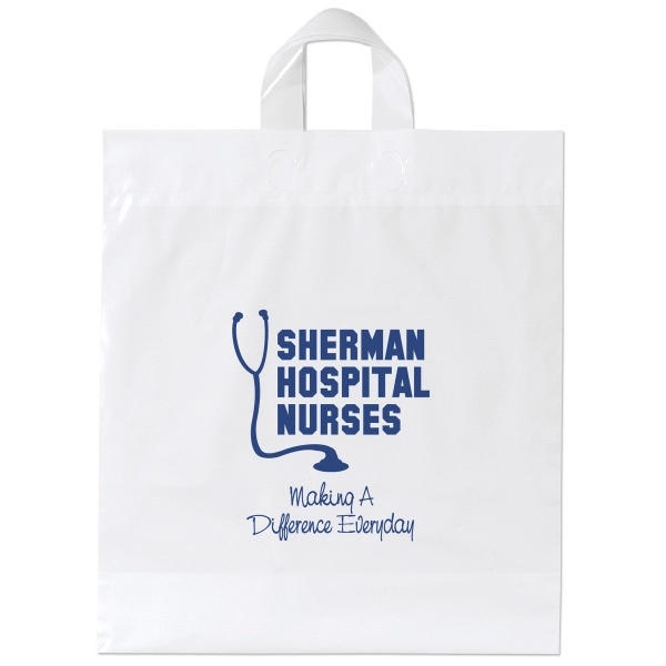 Low-density plastic bag with sturdy, fused soft loop handles.... from ASI 37940 Bag Makers Inc
