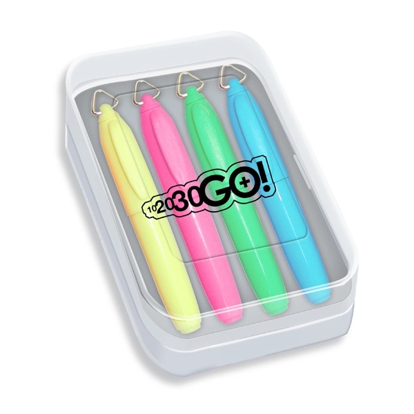 Four Pack of Mini Fluorescent Highlighters in Clear Plastic Box... from ASI 67675 Liqui-Mark Corp