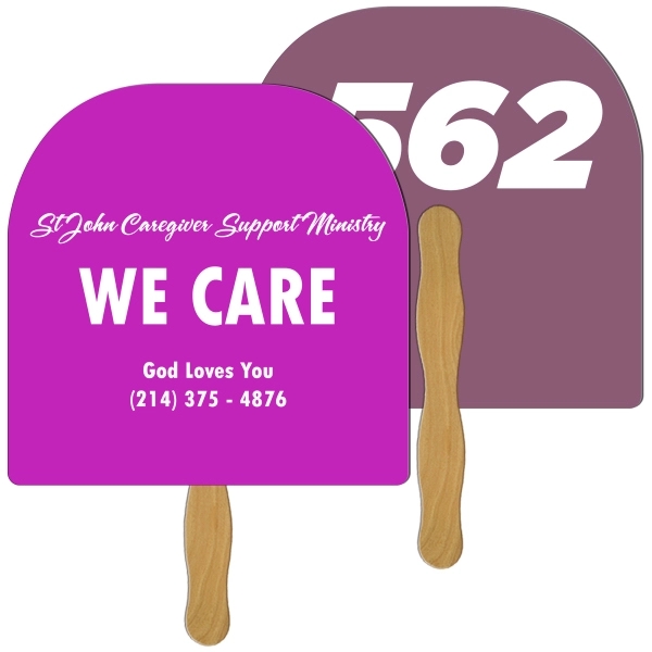 Digital printed round top shape auction fan with visible wooden stick.... from ASI 67620 Lion Circle Corp / Lion/Circle