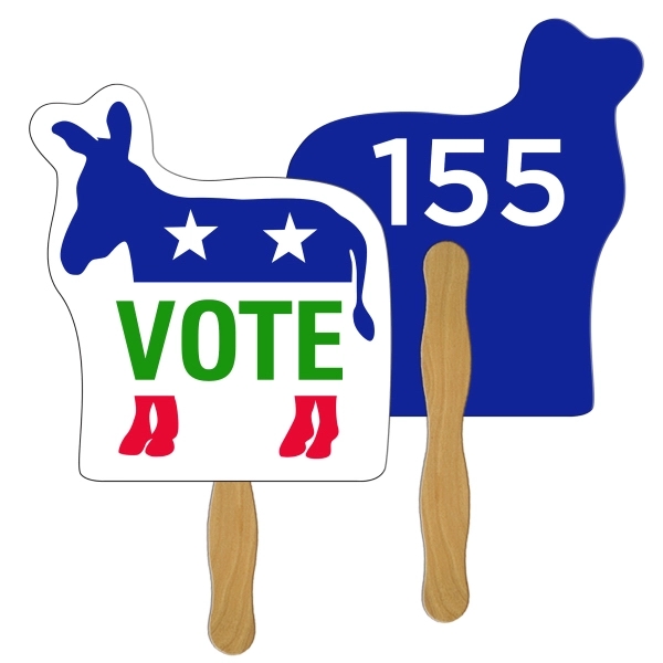 Digital printed donkey shape auction fan with visible wooden stick.... from ASI 67620 Lion Circle Corp / Lion/Circle