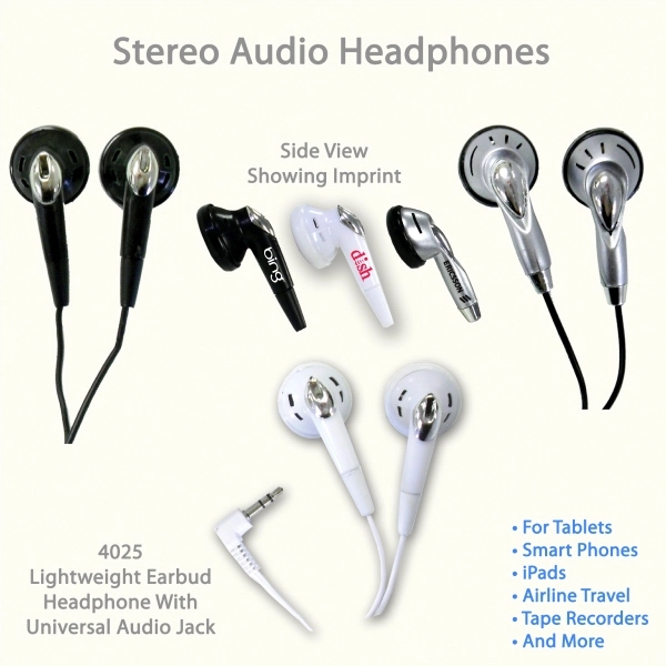 Audio stereo ear bud type headphones in popular colors - Widely... from ASI 45100 Chulani Promotional Products, Inc / Competitive Edge Innovations/Chulani