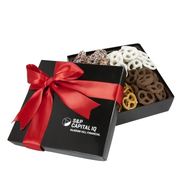A Delicious and Elegant Black Gift Box with Assorted Pretzels.... from ASI 44900 NC Custom (CI/Lanco) / Lanco