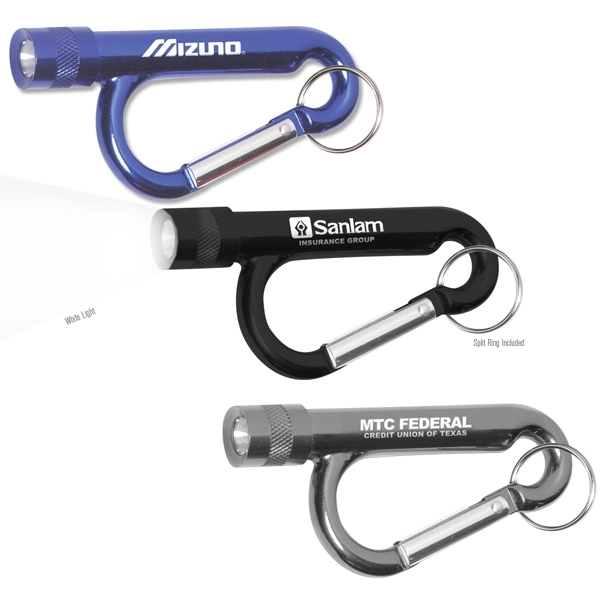 Metal carabiner flashlight with split ring.... from ASI 62660 Innovation Line