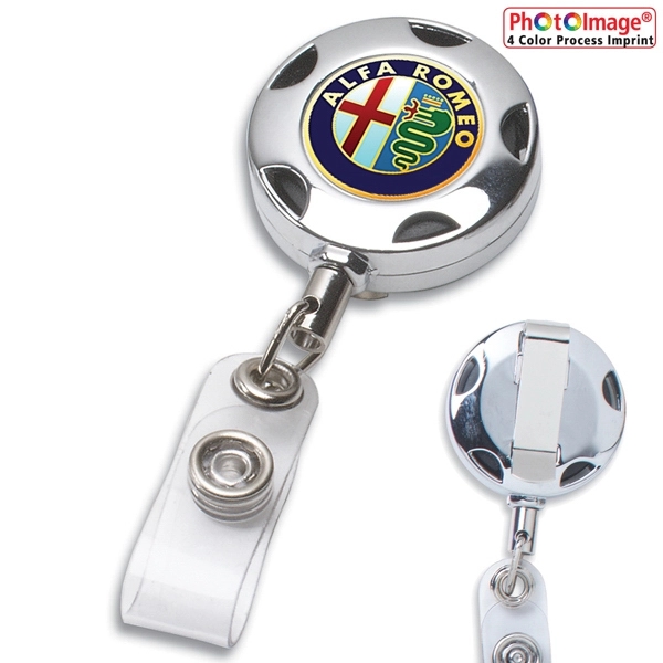 32" chrome metal retractable style badge reel with full color imprint.... from ASI 62660 Innovation Line