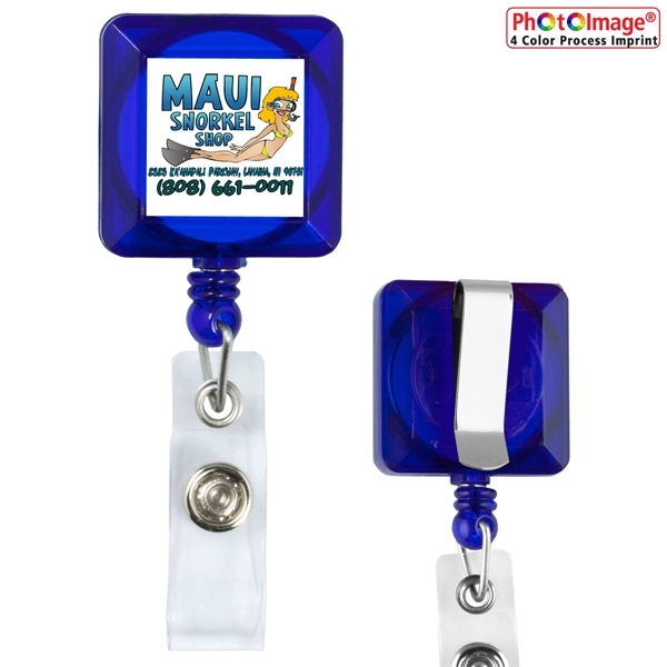 1 1/4" x 1 1/4" plastic square badge with metal clip... from ASI 62660 Innovation Line