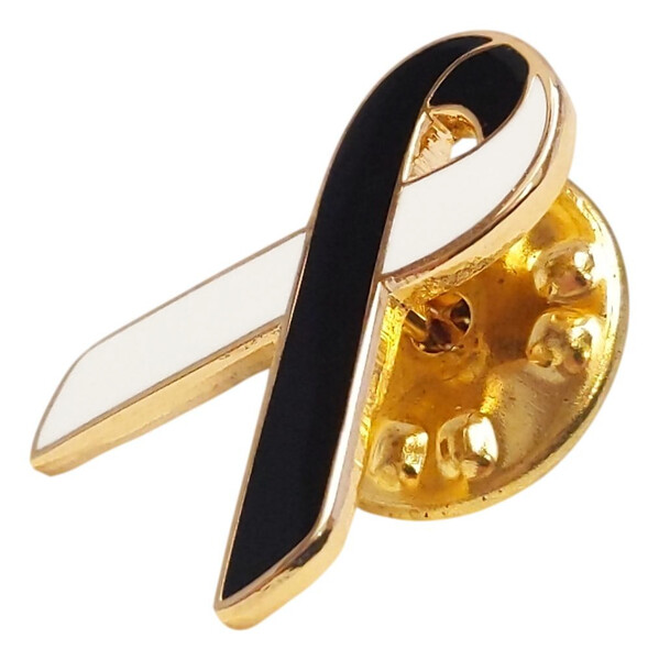 Black and White Anti - Racism Awareness / Support Ribbon Lapel