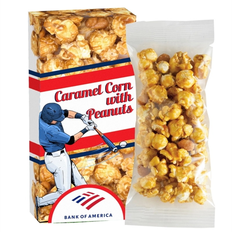 0.9 oz. of caramel corn with peanuts in a 2.75"L x... from ASI 71685 Midnite Snax®