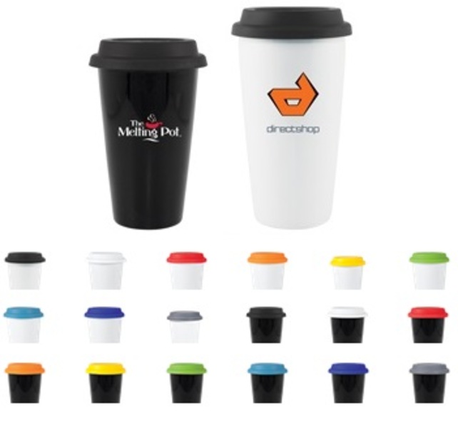 Double-wall 11 oz / 16 oz Porcelain Mug with Silicone Lid... from ASI 51197 ETS Express, LLC