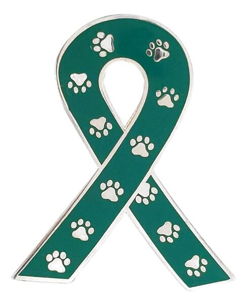 Animal Paws Awareness Ribbon Lapel Pin w/ Paw Print Pattern