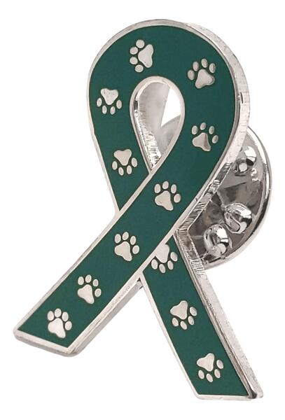 Animal Paws Awareness Ribbon Lapel Pin w/ Paw Print Pattern