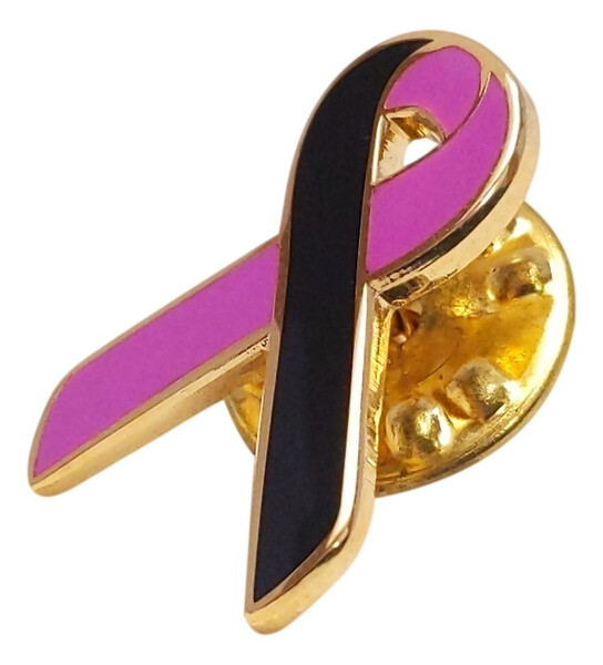 Black and Pink Ribbon Lapel Pin