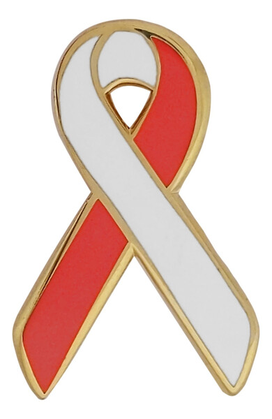 Red and White Oral Cancer Awareness / Support Ribbon Lapel Pin