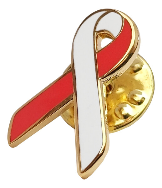Red and White Oral Cancer Awareness / Support Ribbon Lapel Pin