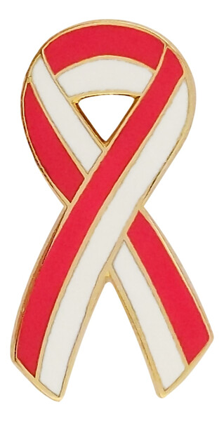 Striped Red and White Oral Cancer Awareness / Support Ribbon Lapel
